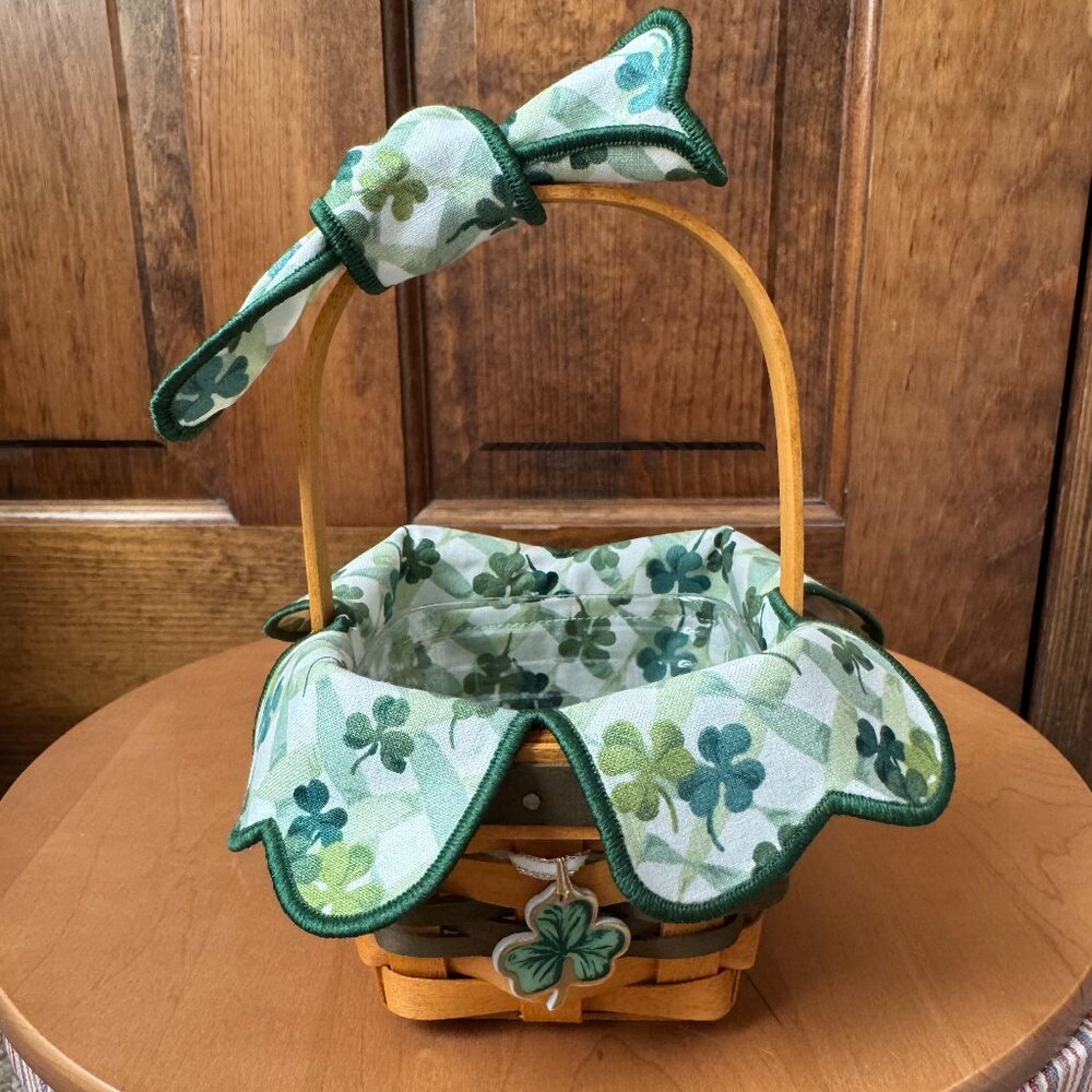 Longaberger 1999 Lots of Luck Basket, Liner, Handle Tie, Protector, & Shamrock